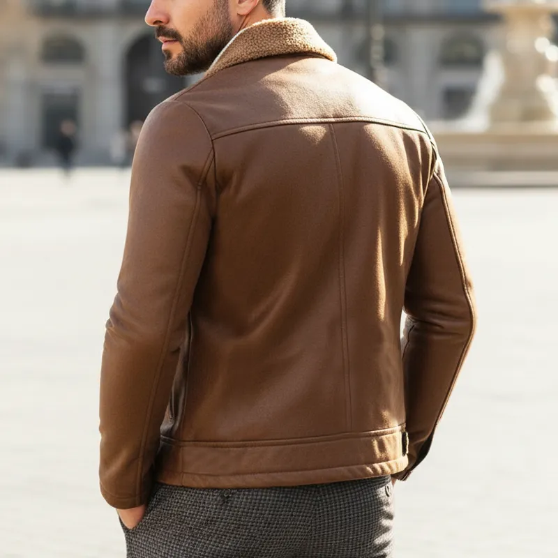 Men's Classic PU Leather And Faux Fur Collar Zip-up Jacket MTA2362I7U sold by Manly product image thumbnail 3