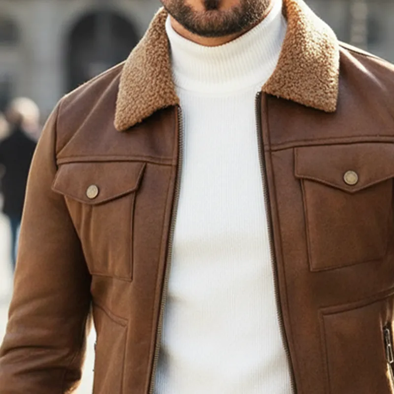 Men's Classic PU Leather And Faux Fur Collar Zip-up Jacket MTA2362I7U sold by Manly product image thumbnail 4