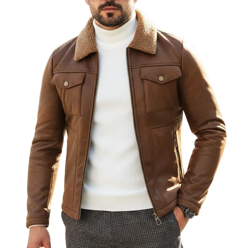 Men's Classic PU Leather And Faux Fur Collar Zip-up Jacket MTA2362I7U sold by Manly