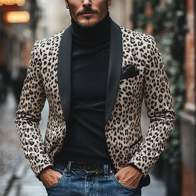 Men's Vintage Leopard Print Contrast Blazer MTA2660I2X sold by Manly product image thumbnail 3