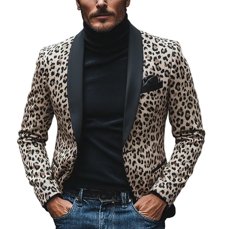 Men's Vintage Leopard Print Contrast Blazer MTA2660I2X sold by Manly