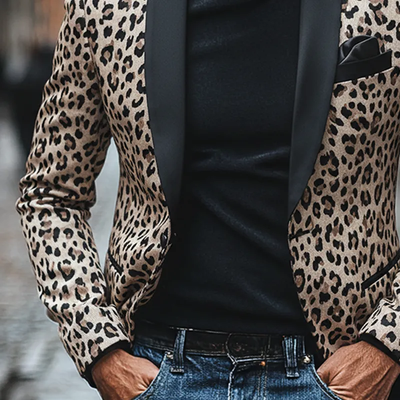Men's Vintage Leopard Print Contrast Blazer MTA2660I2X sold by Manly product image thumbnail 4