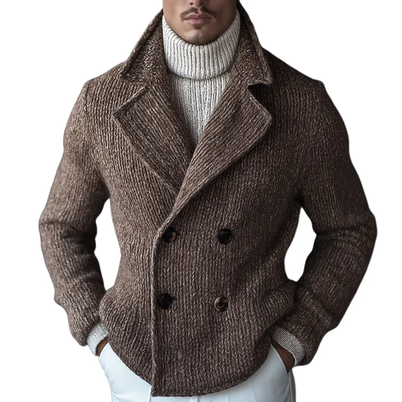 Men's Vintage Casual Knit Double Breasted Lapel Jacket MTA1818I3TO sold by Manly