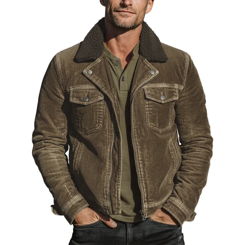 Men's Winter Fashion Washed Corduroy Fleece Detachable Collar Jacket MTA2525I9P sold by Manly