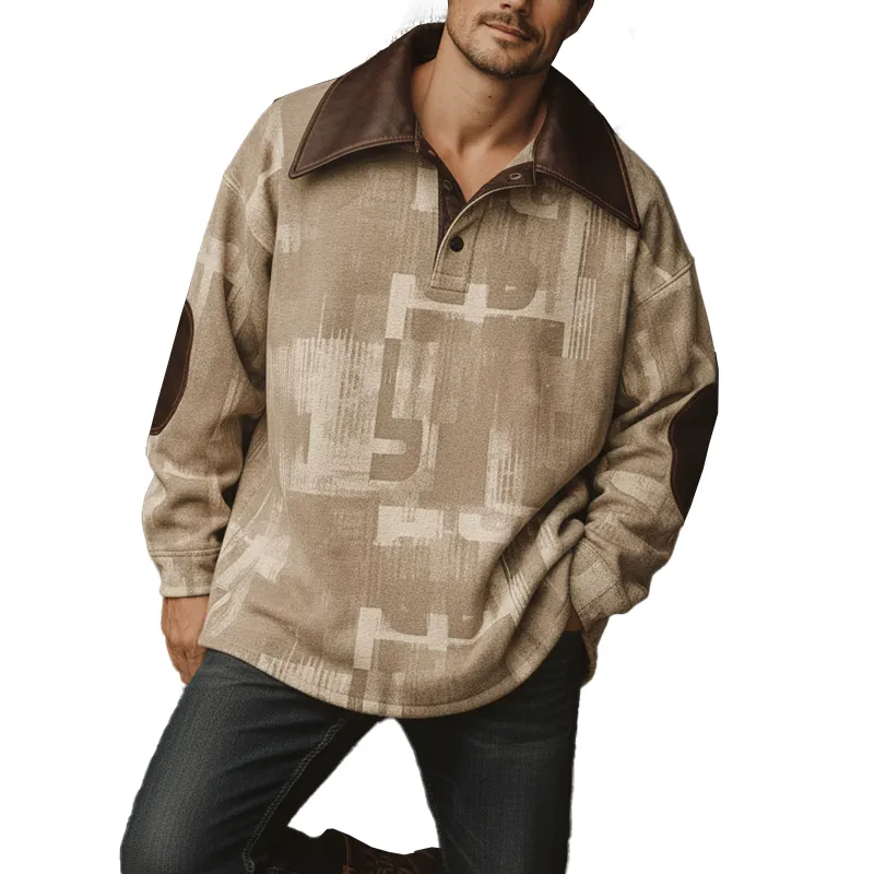 Men's Winter Fashion Polyester Blend PU Patch Warm Stand-collar Sweatshirt MTA2678I8P sold by Manly