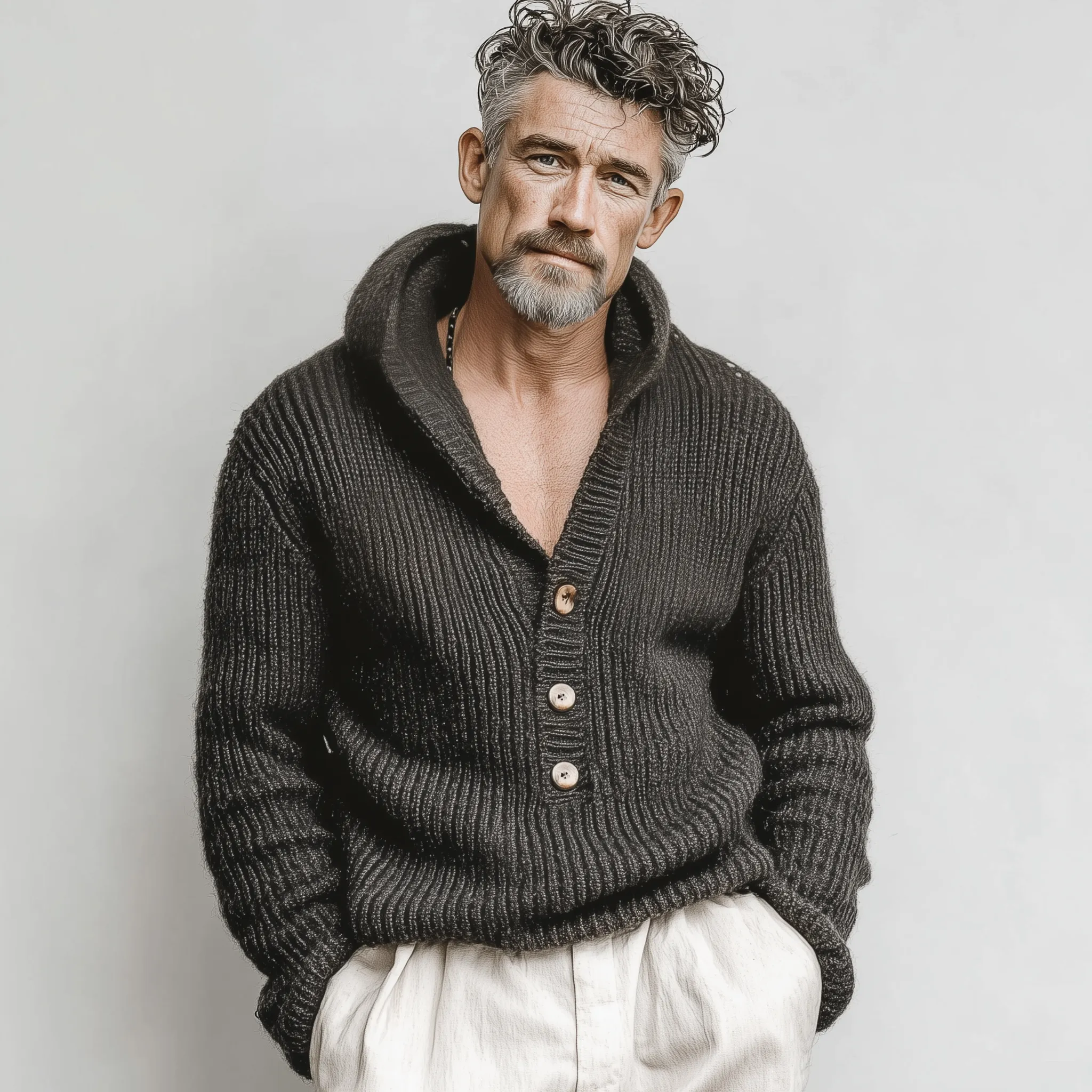 Men's Classic Casual Hooded Henley Collar Loose Sweater MTA2832I6K sold by Manly product image thumbnail 3