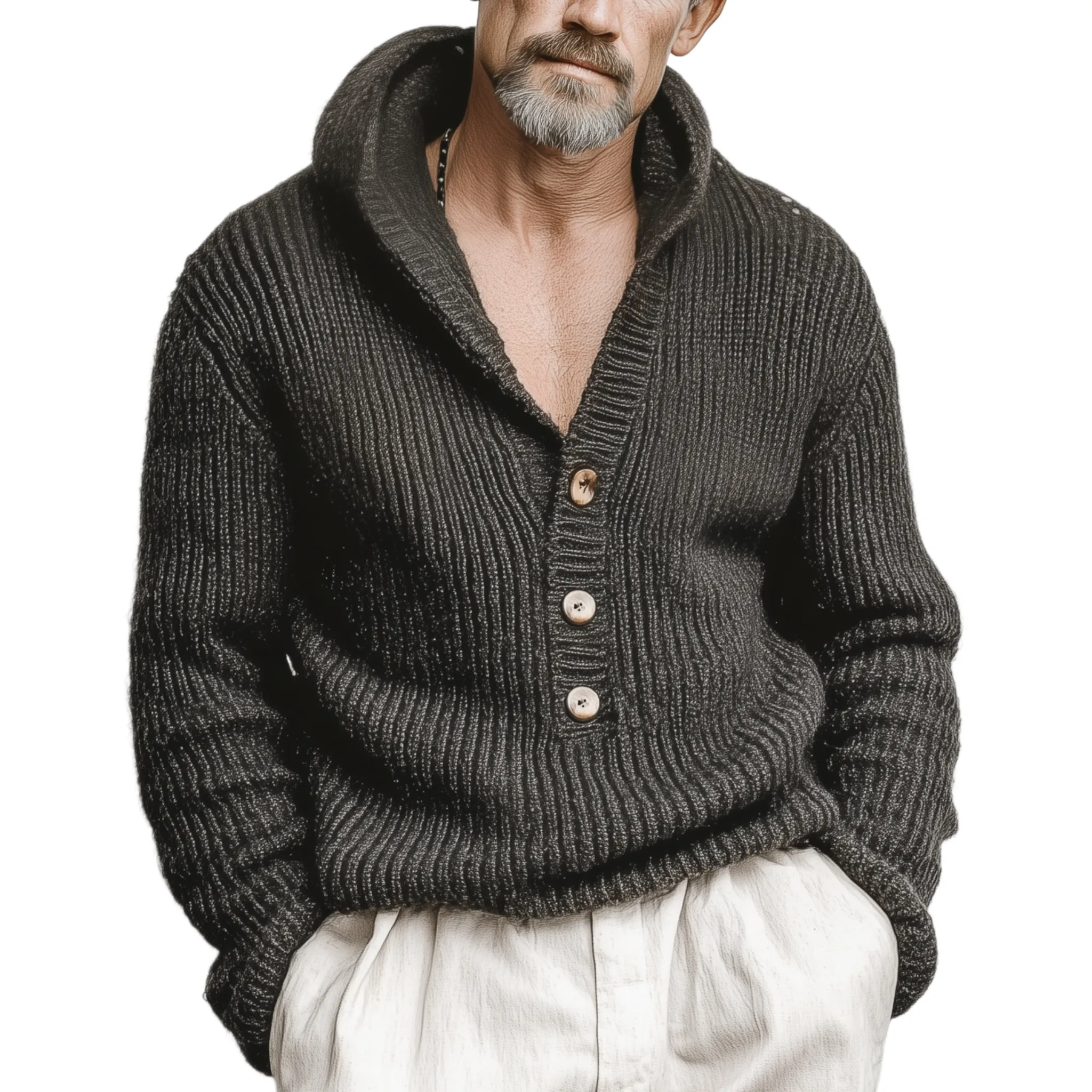 Men's Classic Casual Hooded Henley Collar Loose Sweater MTA2832I6K sold by Manly