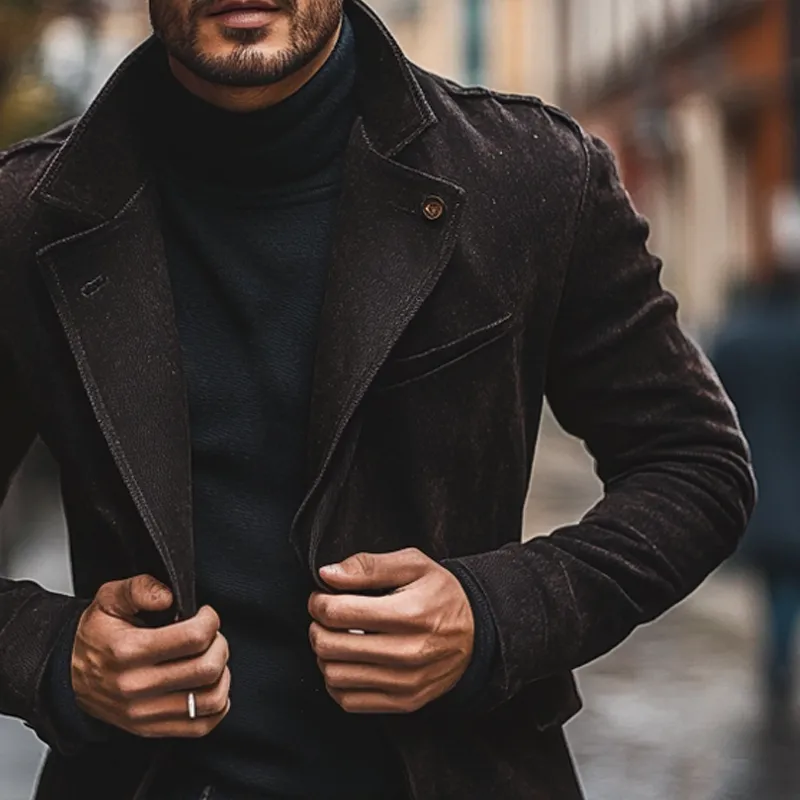 Men's Slim-fit Lapel Faux Suede Single-breasted Mid-length Coat MTA2826I1X sold by Manly product image thumbnail 3