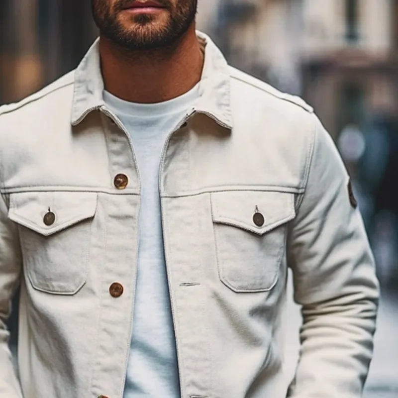 Men's Casual Solid Color Cotton Lapel Jacket MTA2816I1X sold by Manly product image thumbnail 3