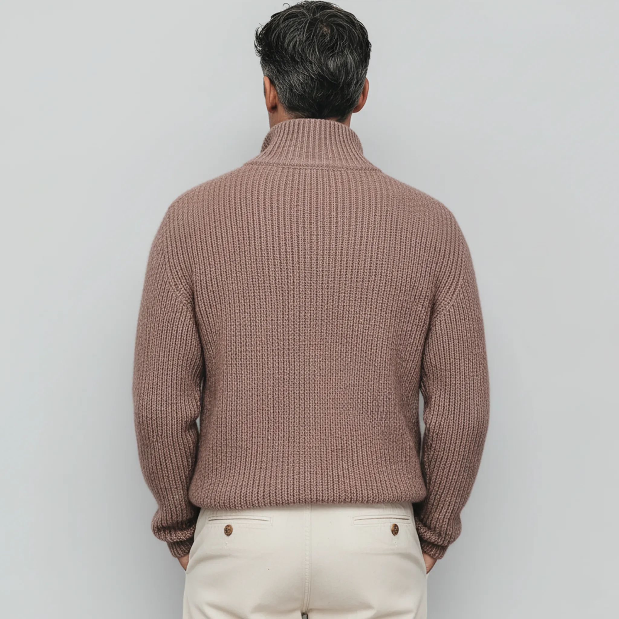 Men's Classic Casual Pink Stand Collar Double Pocket Loose Sweater MTA2824I0K sold by Manly product image thumbnail 5