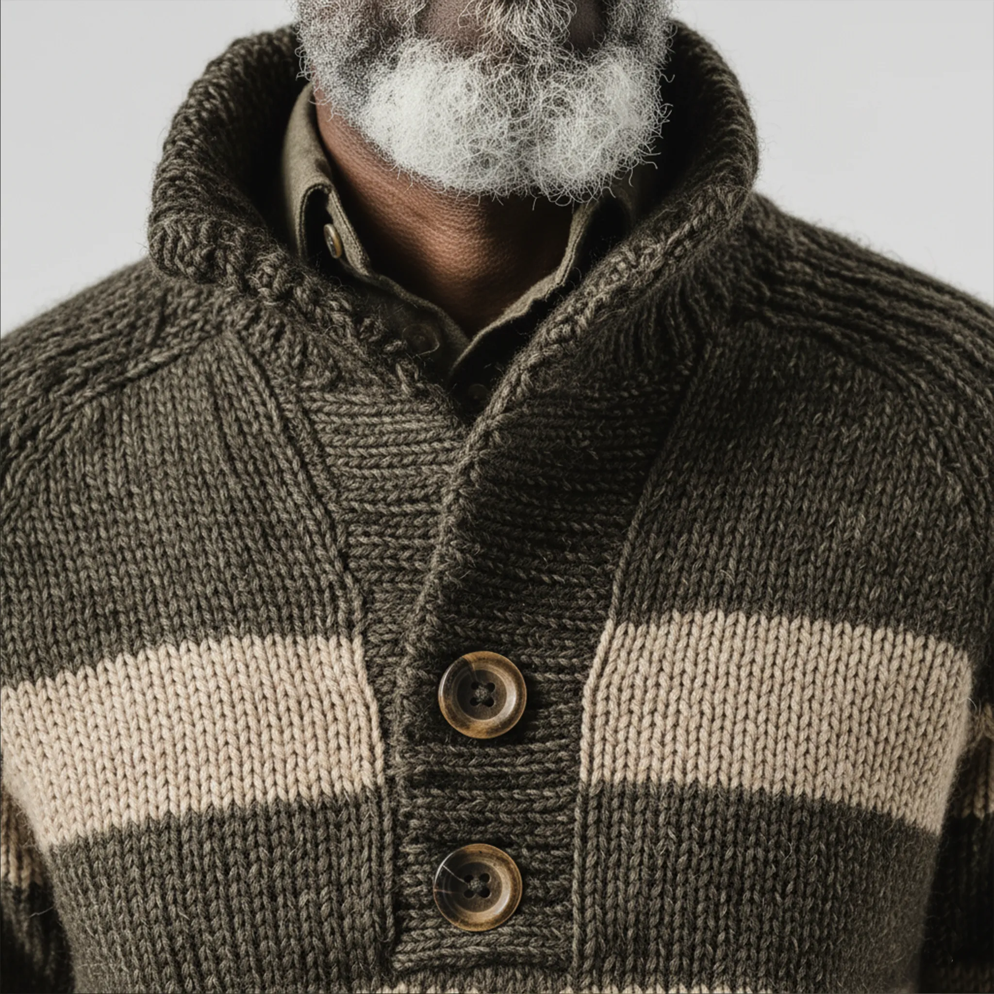 Men's Classic Casual Contrast Color Horizontal Striped Stand Collar Button Loose Sweater MTA2859I5K sold by Manly product image thumbnail 5