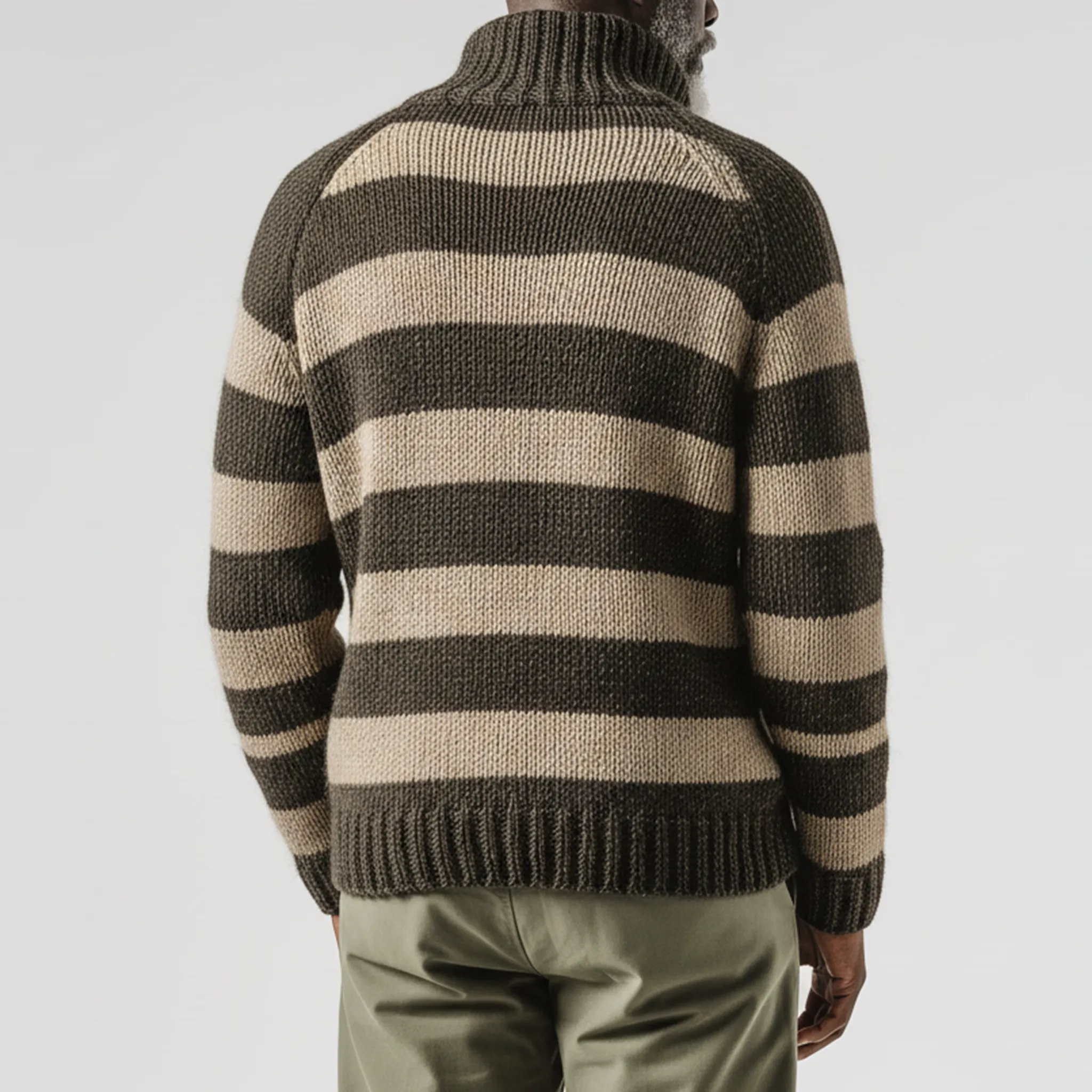 Men's Classic Casual Contrast Color Horizontal Striped Stand Collar Button Loose Sweater MTA2859I5K sold by Manly product image thumbnail 3