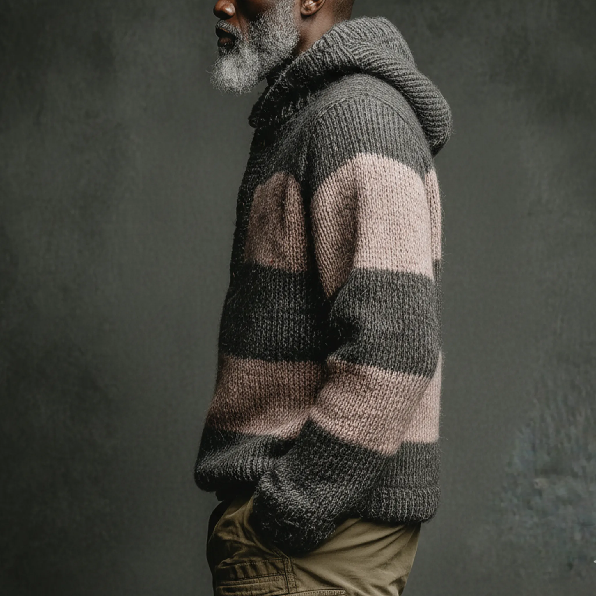 Men's Classic Casual Pink And Grey Horizontal Striped Hooded Loose-Fit Sweater MTA2800I9K sold by Manly product image thumbnail 3