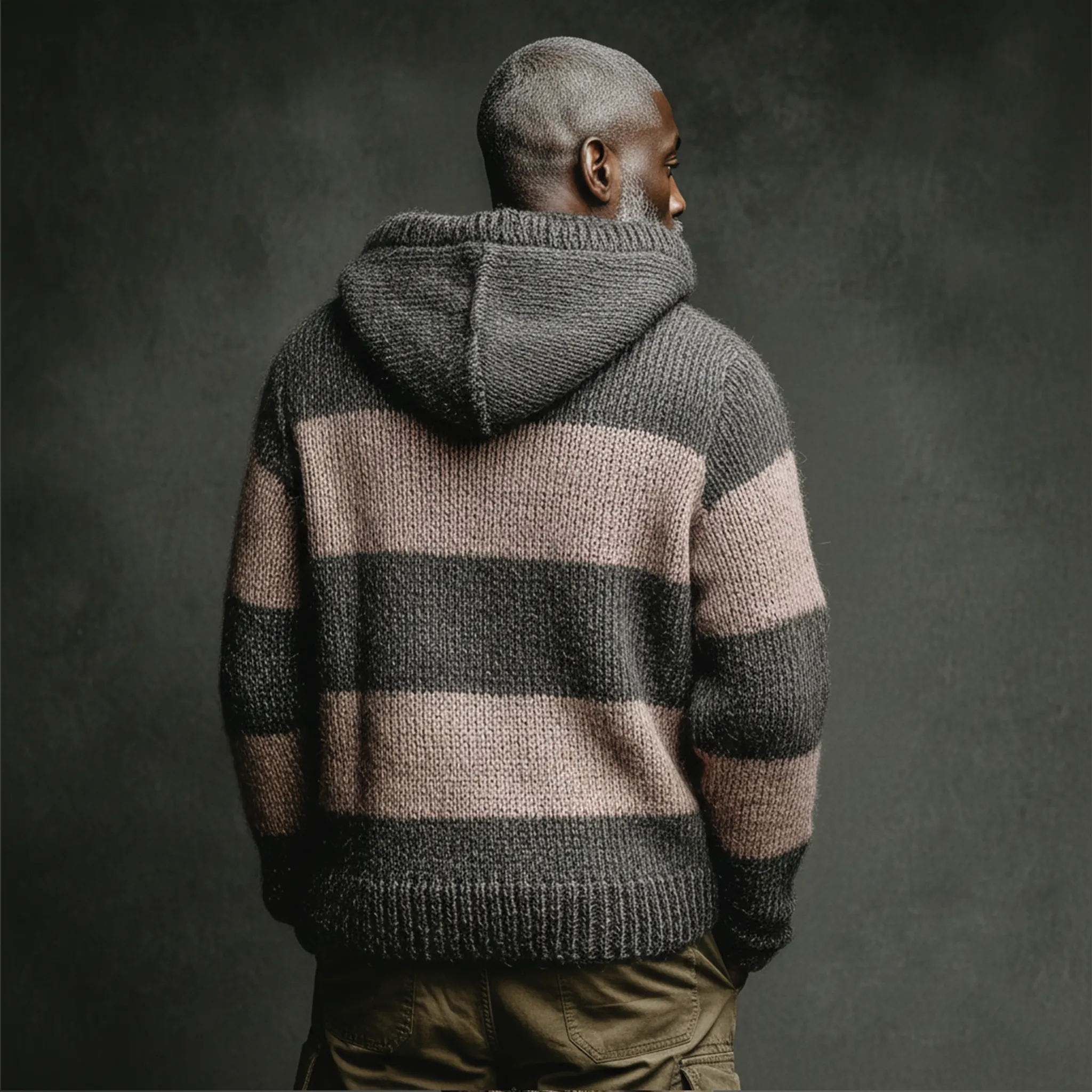 Men's Classic Casual Pink And Grey Horizontal Striped Hooded Loose-Fit Sweater MTA2800I9K sold by Manly product image thumbnail 4