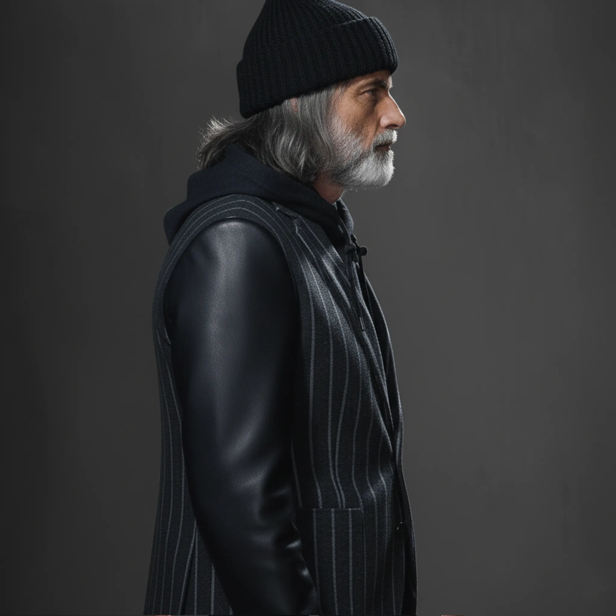 Men's Classic Retro Sleeves Stitching PU Leather Single-breasted Faux Woolen Blazer MTA2803I8K sold by Manly product image thumbnail 5