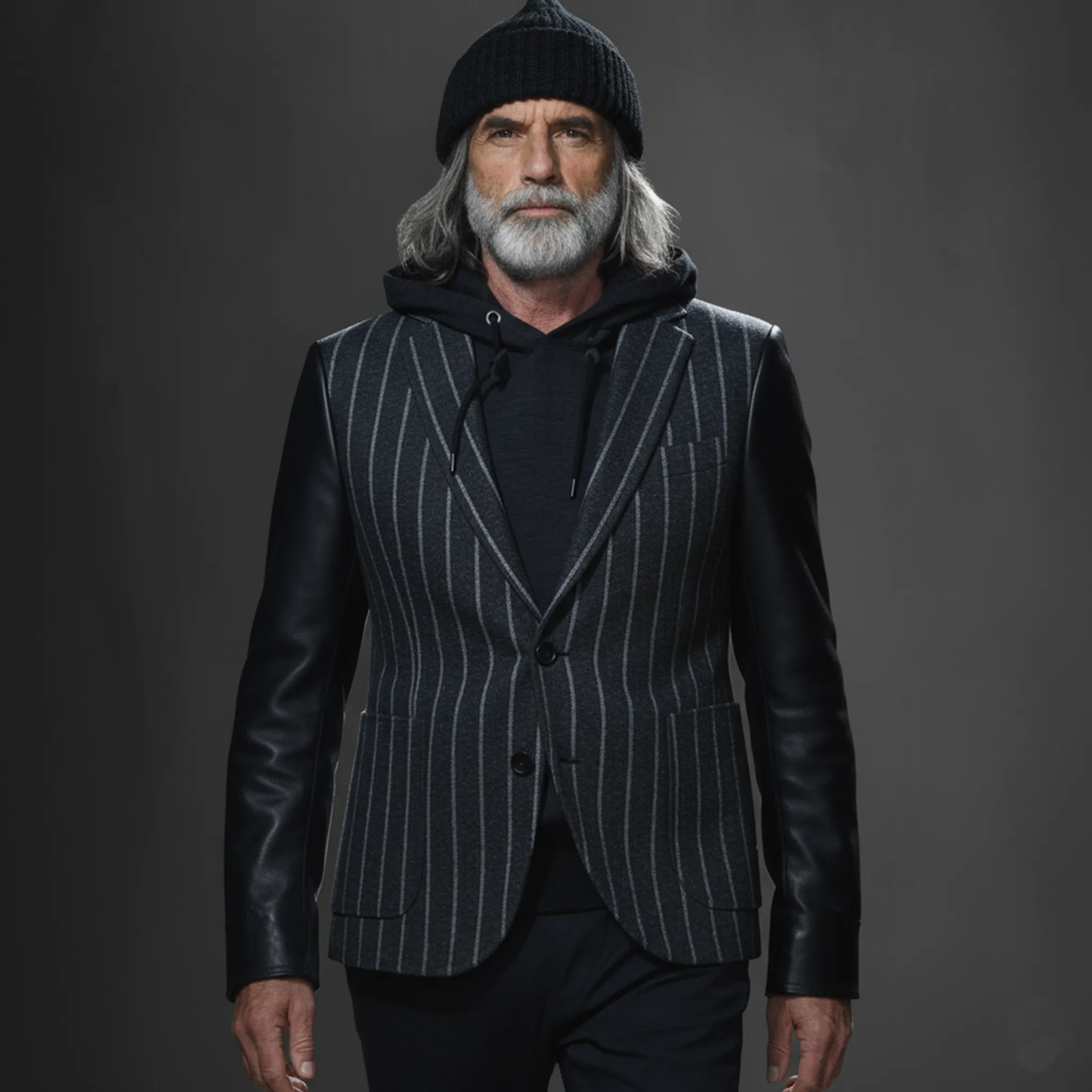 Men's Classic Retro Sleeves Stitching PU Leather Single-breasted Faux Woolen Blazer MTA2803I8K sold by Manly product image thumbnail 3