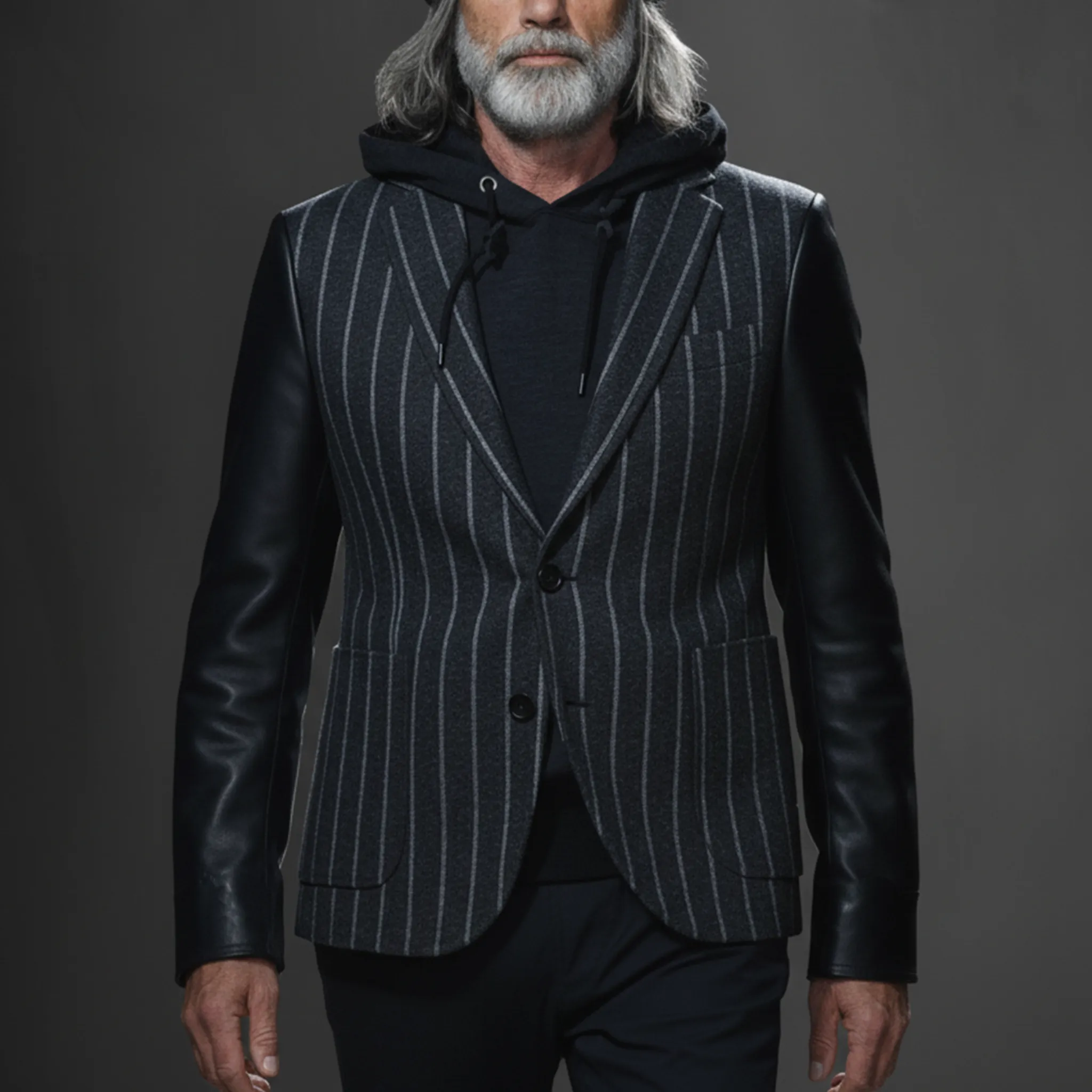 Men's Classic Retro Sleeves Stitching PU Leather Single-breasted Faux Woolen Blazer MTA2803I8K sold by Manly product image thumbnail 2