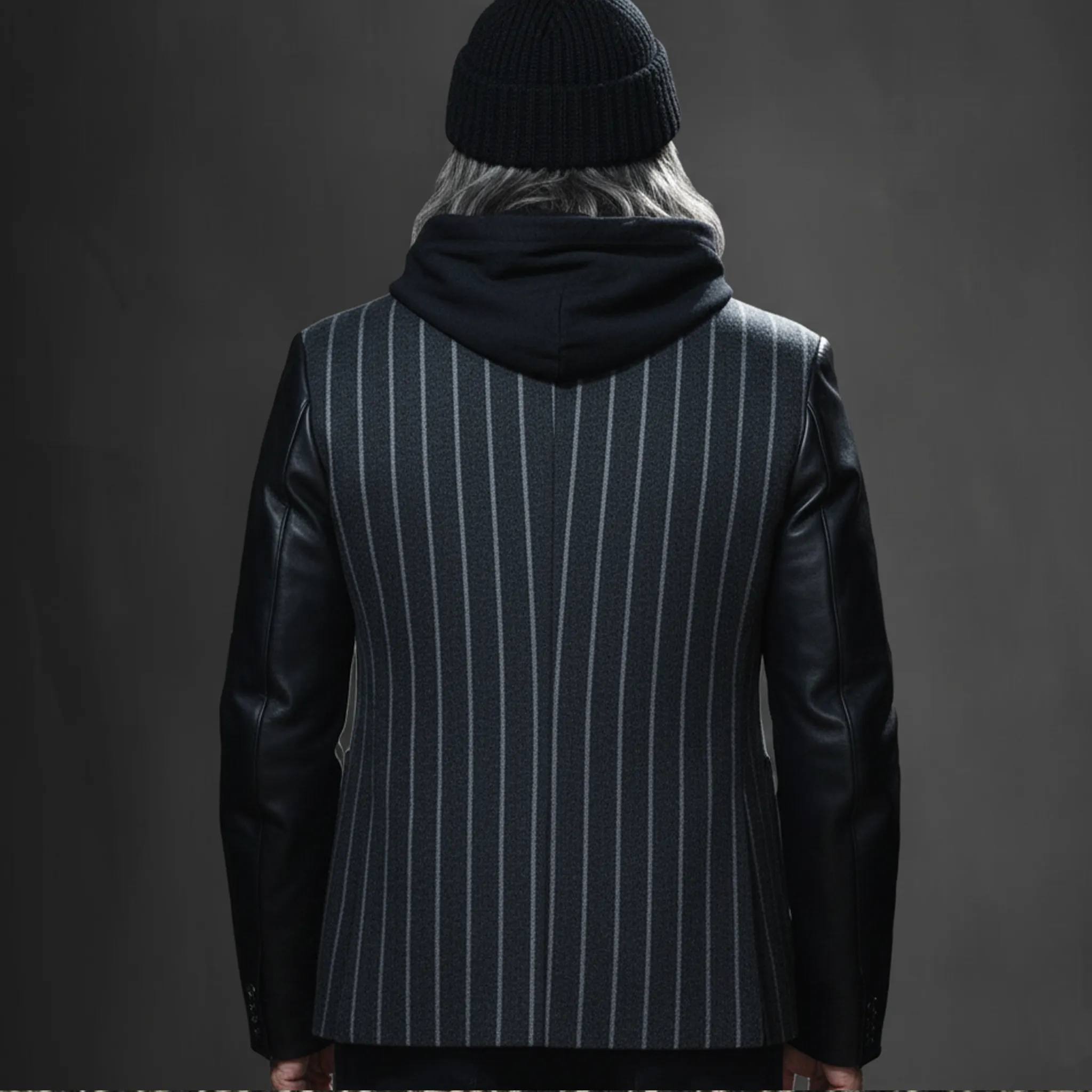 Men's Classic Retro Sleeves Stitching PU Leather Single-breasted Faux Woolen Blazer MTA2803I8K sold by Manly product image thumbnail 4