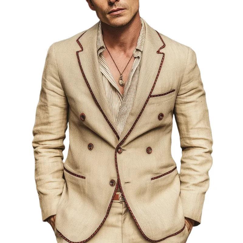 Men's Classic Business Khaki Double-breasted Blazer MTA2868I8U sold by Manly