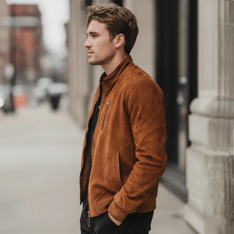 Men's Classic Suede Colorblock Collar Zip-Up Jacket MTA2848I8U sold by Manly product image thumbnail 3