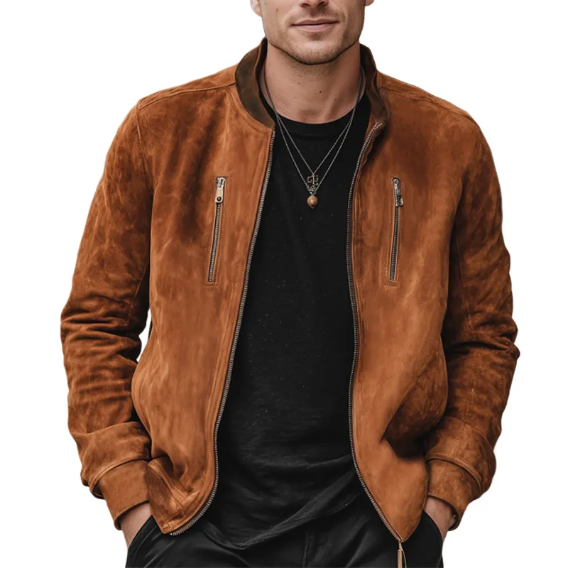 Men's Classic Suede Colorblock Collar Zip-Up Jacket MTA2848I8U sold by Manly