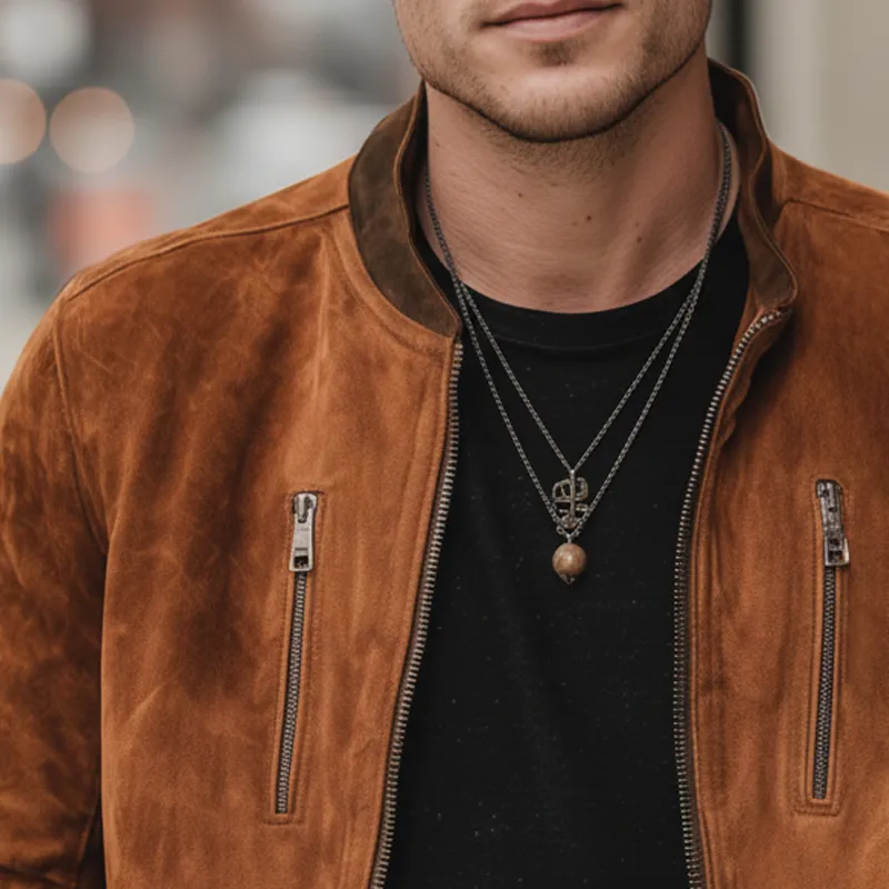 Men's Classic Suede Colorblock Collar Zip-Up Jacket MTA2848I8U sold by Manly product image thumbnail 5