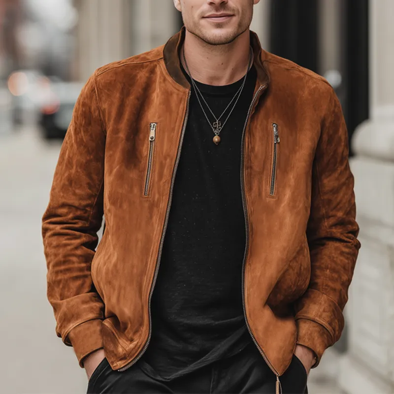 Men's Classic Suede Colorblock Collar Zip-Up Jacket MTA2848I8U sold by Manly product image thumbnail 4