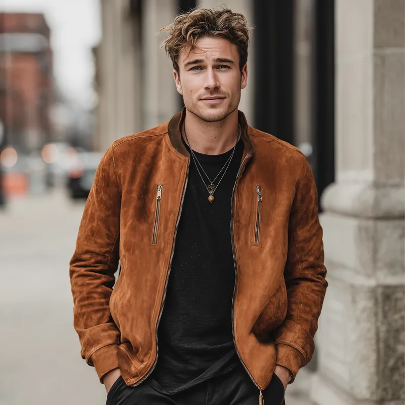 Men's Classic Suede Colorblock Collar Zip-Up Jacket MTA2848I8U sold by Manly product image thumbnail 2