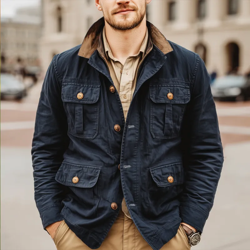 Men's Classic Navy Colorblock Collar Button-Down Jacket MTA2650I6U sold by Manly product image thumbnail 2