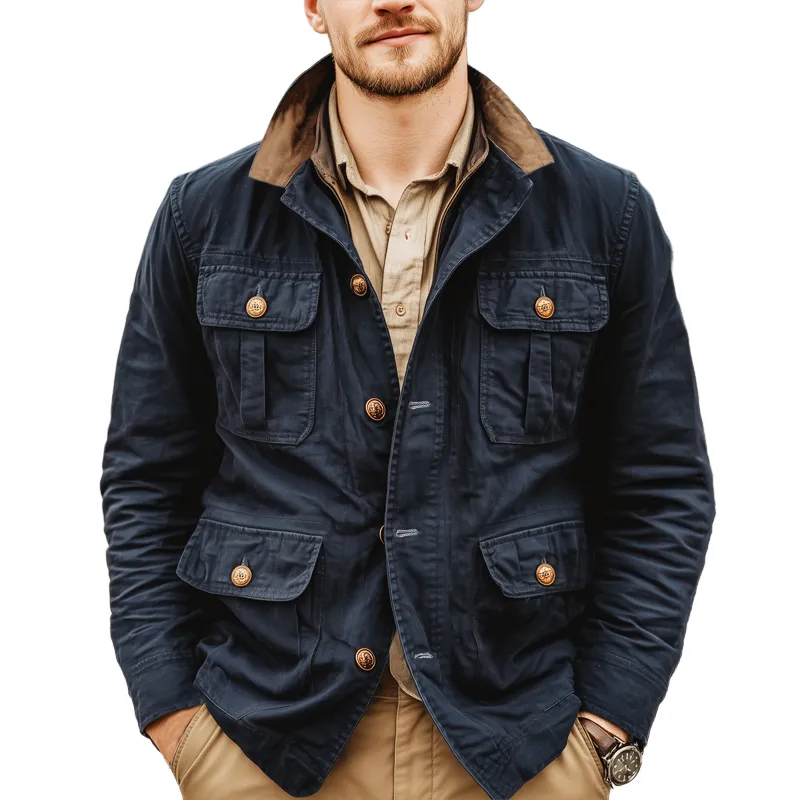 Men's Classic Navy Colorblock Collar Button-Down Jacket MTA2650I6U sold by Manly