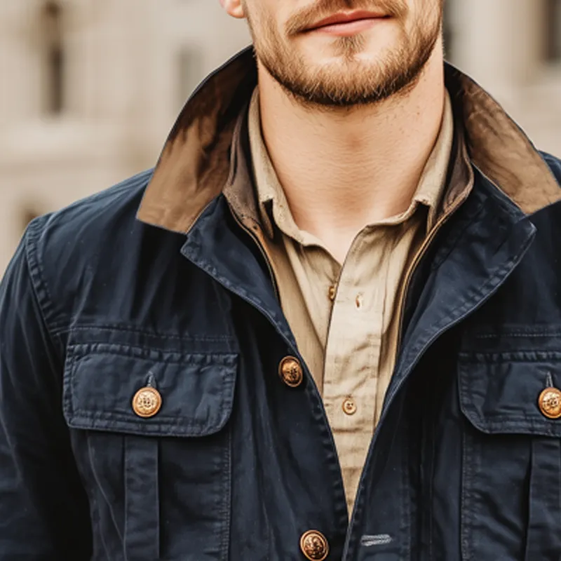Men's Classic Navy Colorblock Collar Button-Down Jacket MTA2650I6U sold by Manly product image thumbnail 3