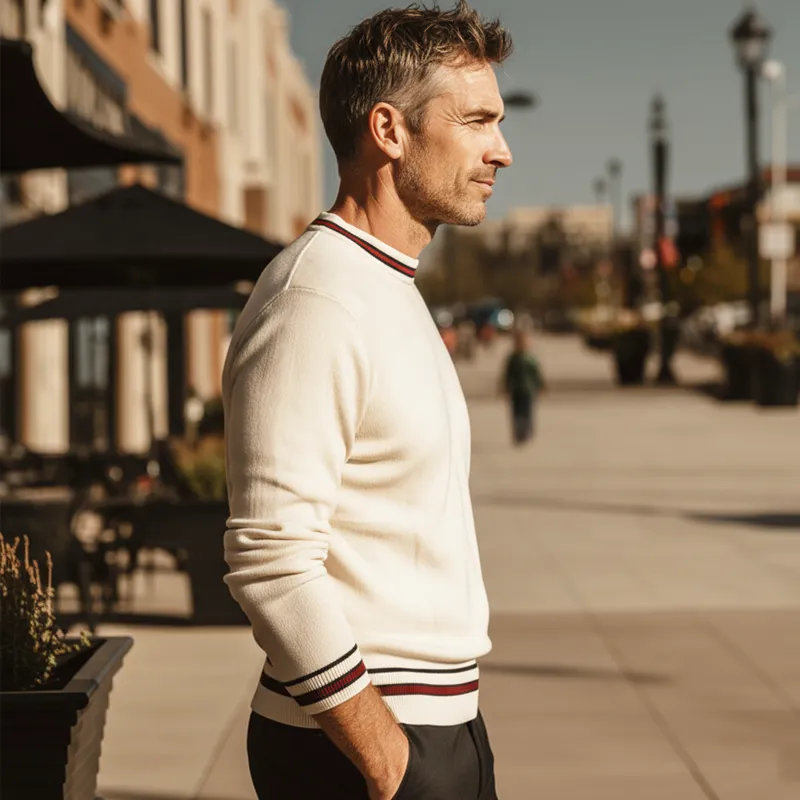 Men's Classic Color-block Crew Neck Knitted Sweater MTA2408I9U sold by Manly product image thumbnail 3