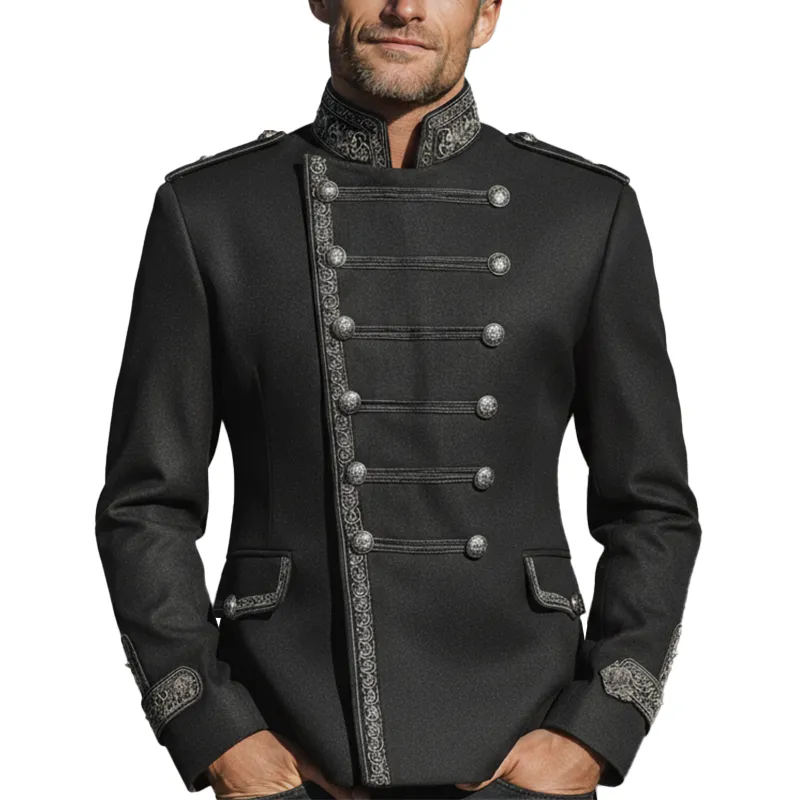 Men's Fall Fashion Embroidered Trim Cotton Blend Stand Collar Military Jacket MTA2843I1P sold by Manly