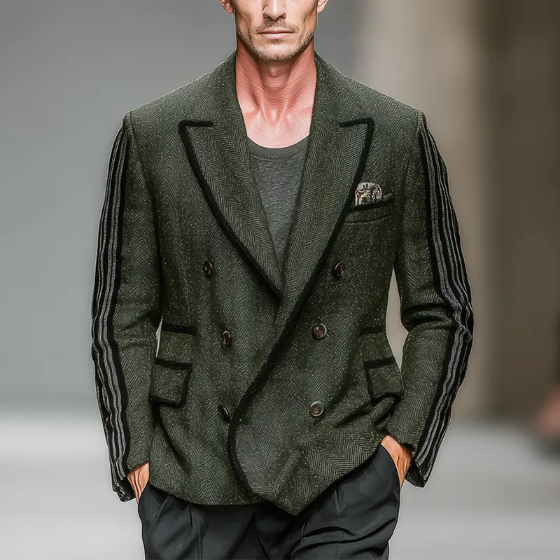 Men's Winter Fashion Contrast Edge Herringbone Faux Wool Double-breasted Jacket MTA2830I6P sold by Manly product image thumbnail 2