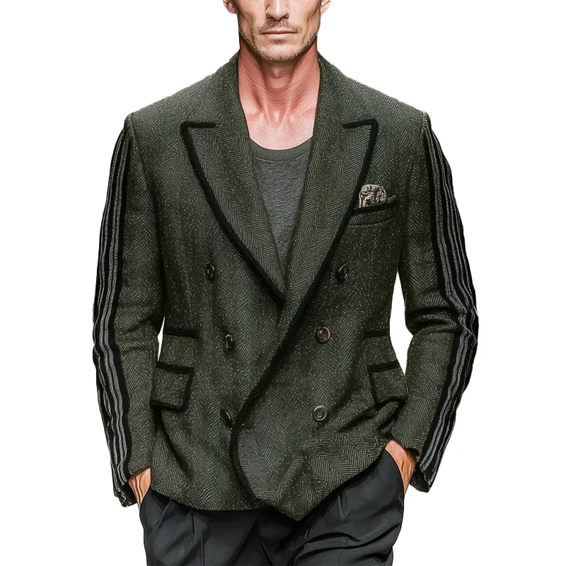 Men's Winter Fashion Contrast Edge Herringbone Faux Wool Double-breasted Jacket MTA2830I6P sold by Manly