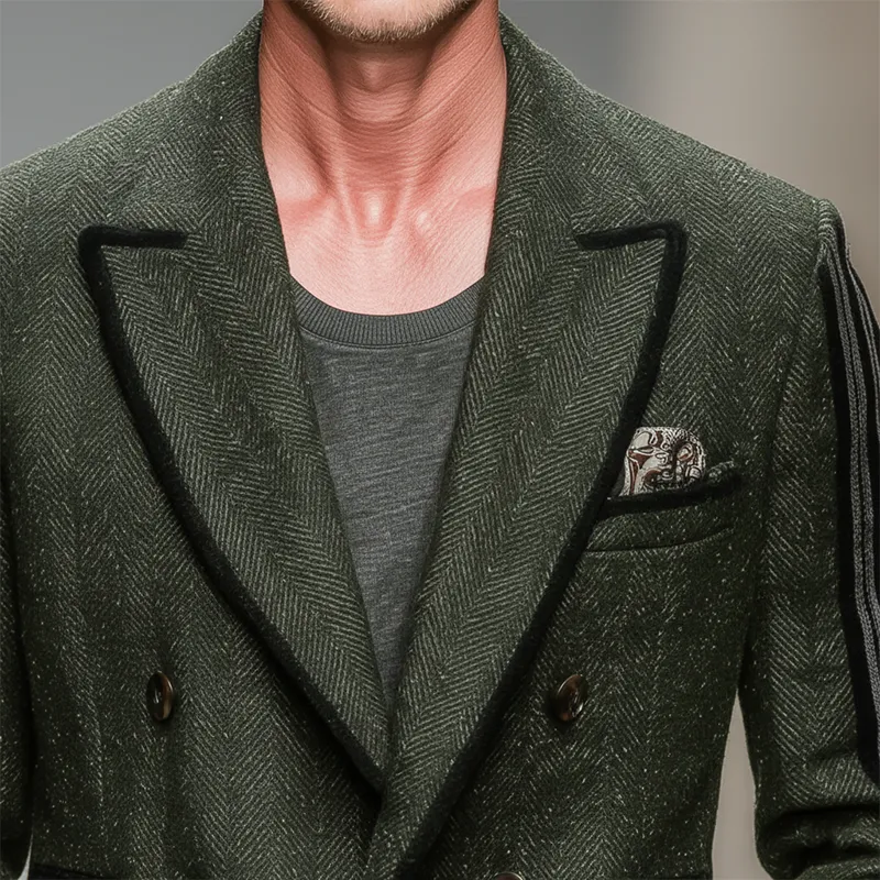 Men's Winter Fashion Contrast Edge Herringbone Faux Wool Double-breasted Jacket MTA2830I6P sold by Manly product image thumbnail 4