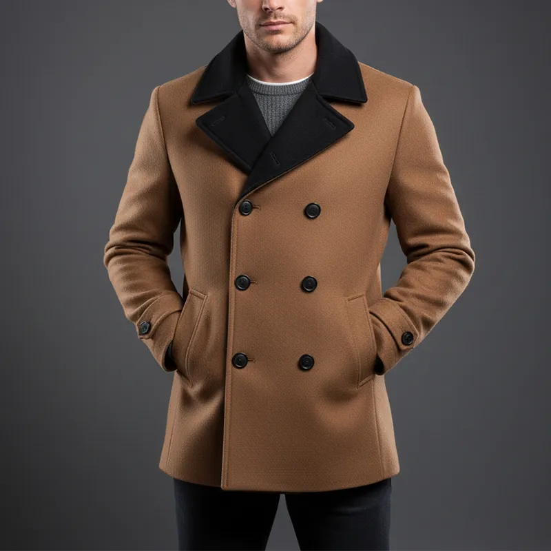 Men's Winter Fashion Contrast Color Stitching Faux Wool Double-breasted Coat MTA2827I8P sold by Manly product image thumbnail 2