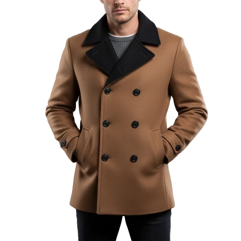 Men's Winter Fashion Contrast Color Stitching Faux Wool Double-breasted Coat MTA2827I8P sold by Manly
