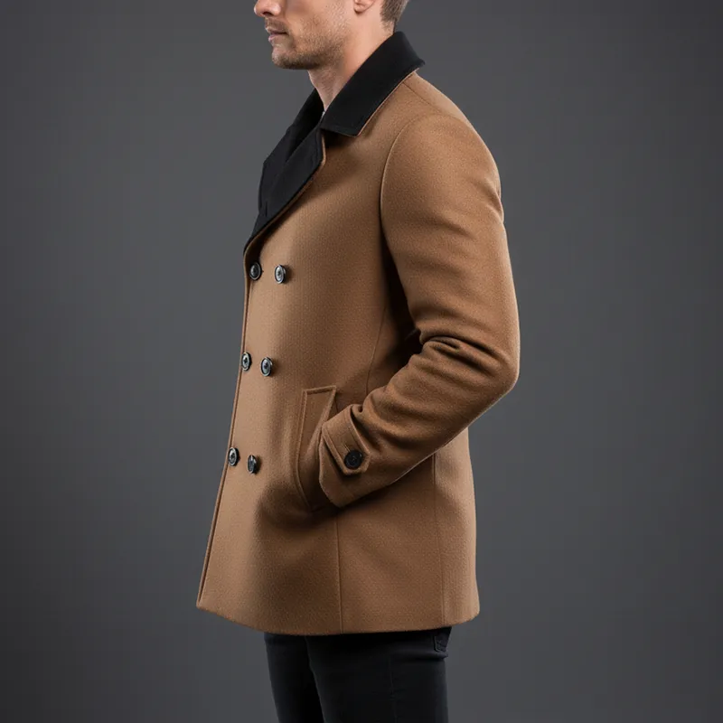 Men's Winter Fashion Contrast Color Stitching Faux Wool Double-breasted Coat MTA2827I8P sold by Manly product image thumbnail 4