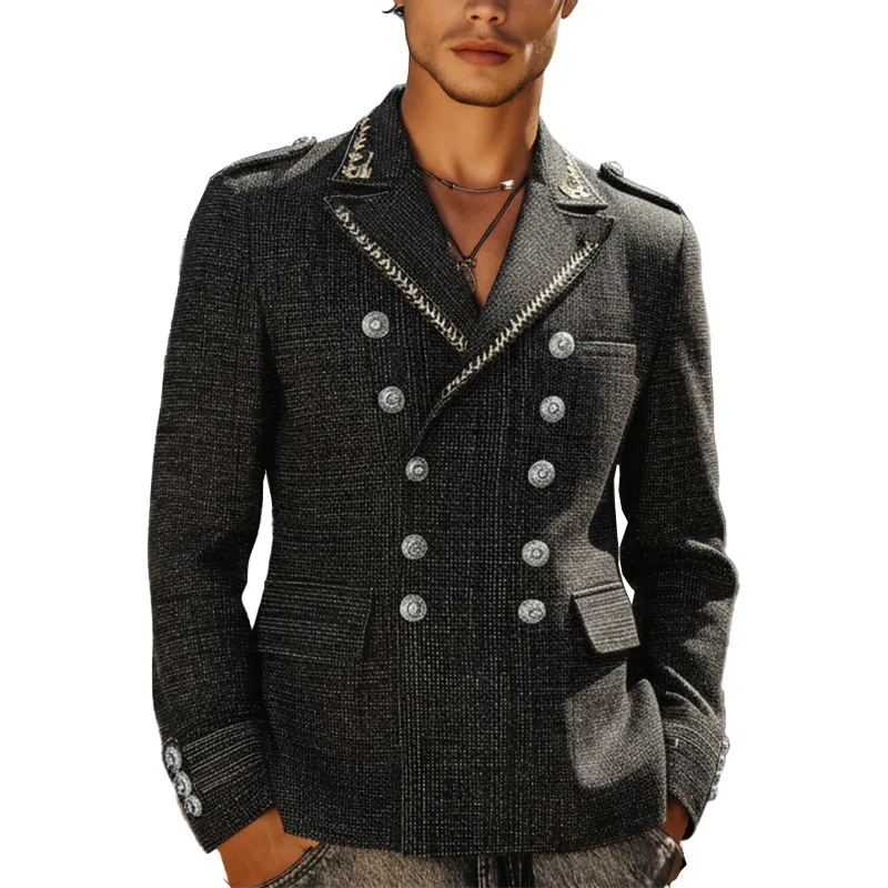 Men's Winter Fashion Simple Embroidered Tweed Double Breasted Military Jacket MTA2842I2P sold by Manly