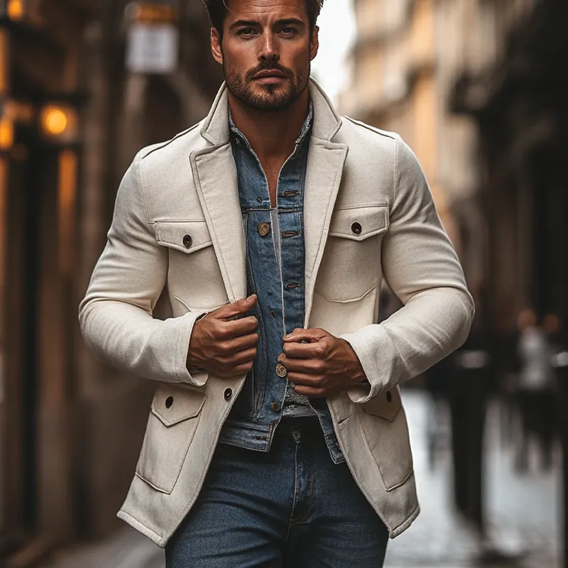 Men's Solid Blend Multi-pocket Button Coat MTA2847I2X sold by Manly product image thumbnail 2