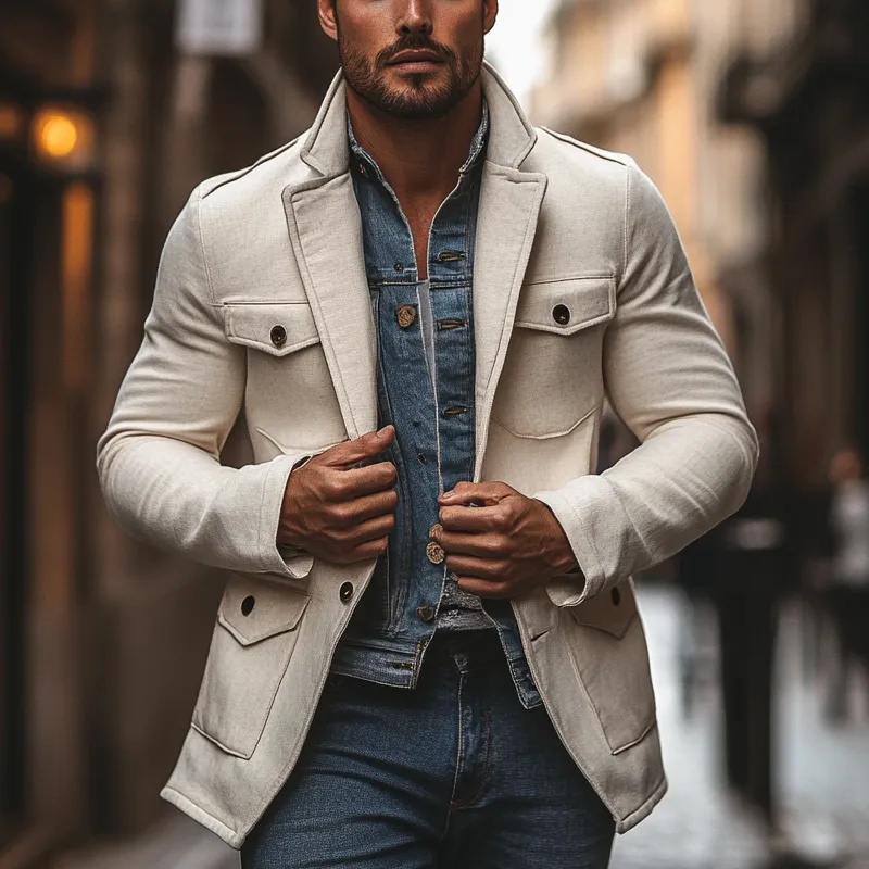 Men's Solid Blend Multi-pocket Button Coat MTA2847I2X sold by Manly product image thumbnail 3