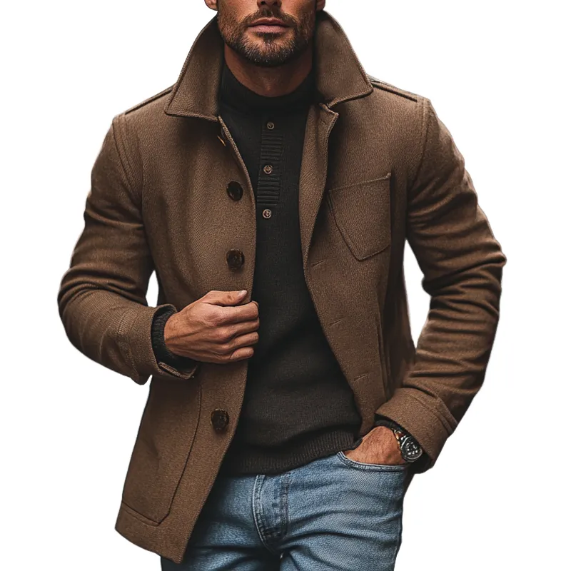 Men's Solid Color Imitation Wool Blend Lapel Single-breasted Jacket MTA2848I2X sold by Manly