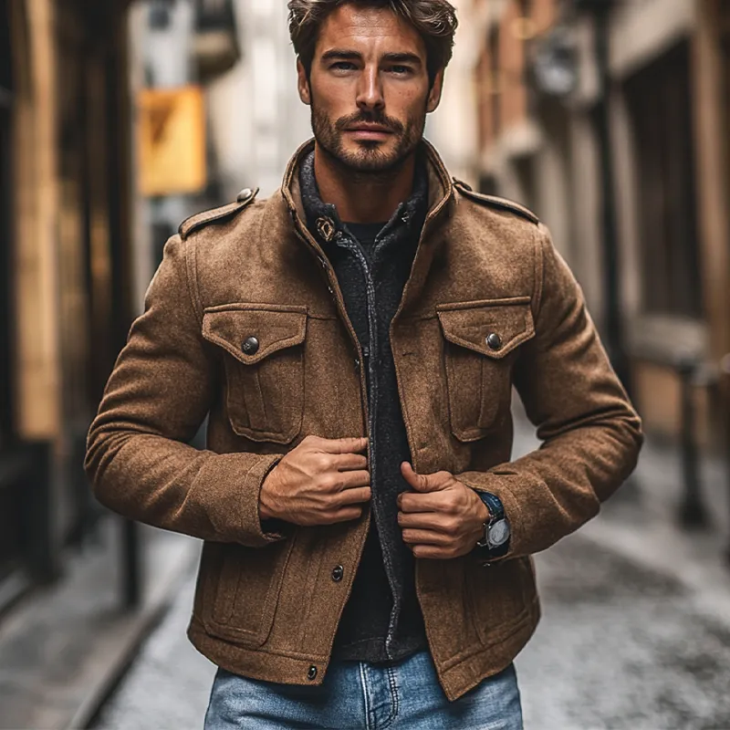 Men's Slim-fit Imitation Wool Blend Multi-pocket Jacket MTA2836I9X sold by Manly product image thumbnail 4