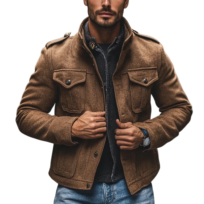 Men's Slim-fit Imitation Wool Blend Multi-pocket Jacket MTA2836I9X sold by Manly