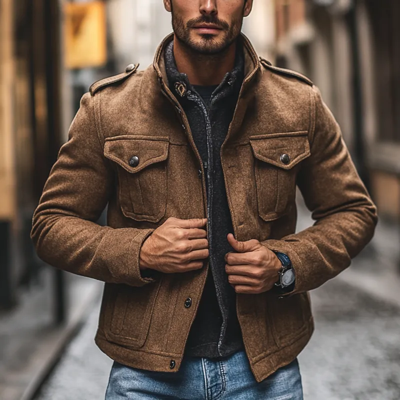 Men's Slim-fit Imitation Wool Blend Multi-pocket Jacket MTA2836I9X sold by Manly product image thumbnail 2