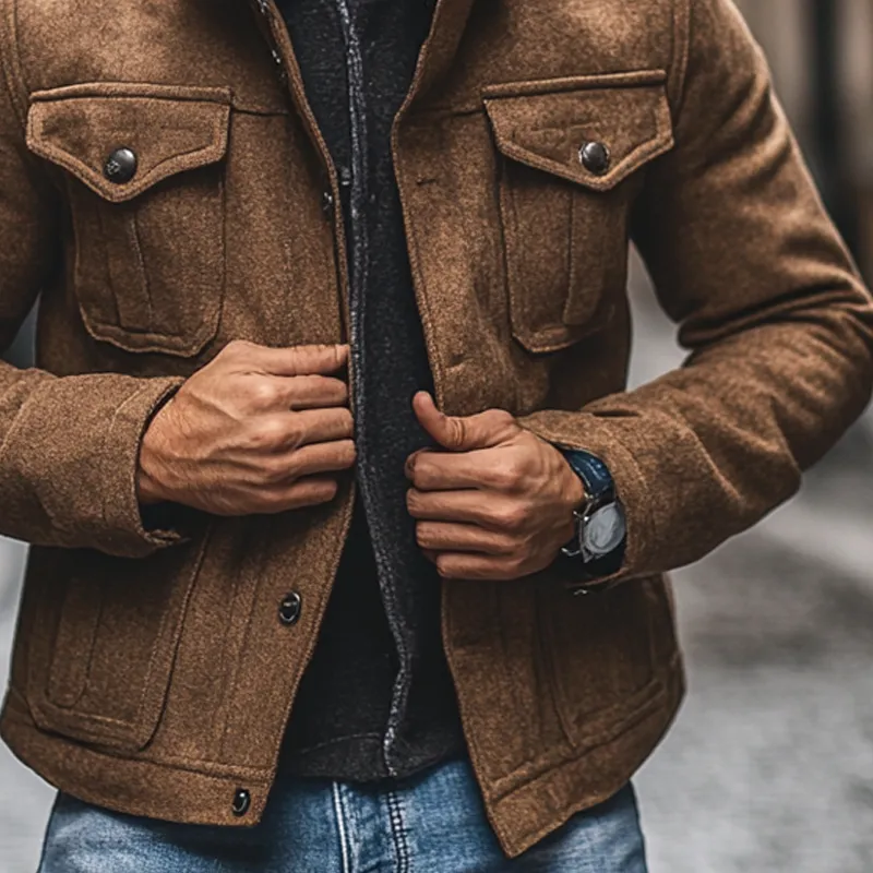 Men's Slim-fit Imitation Wool Blend Multi-pocket Jacket MTA2836I9X sold by Manly product image thumbnail 3