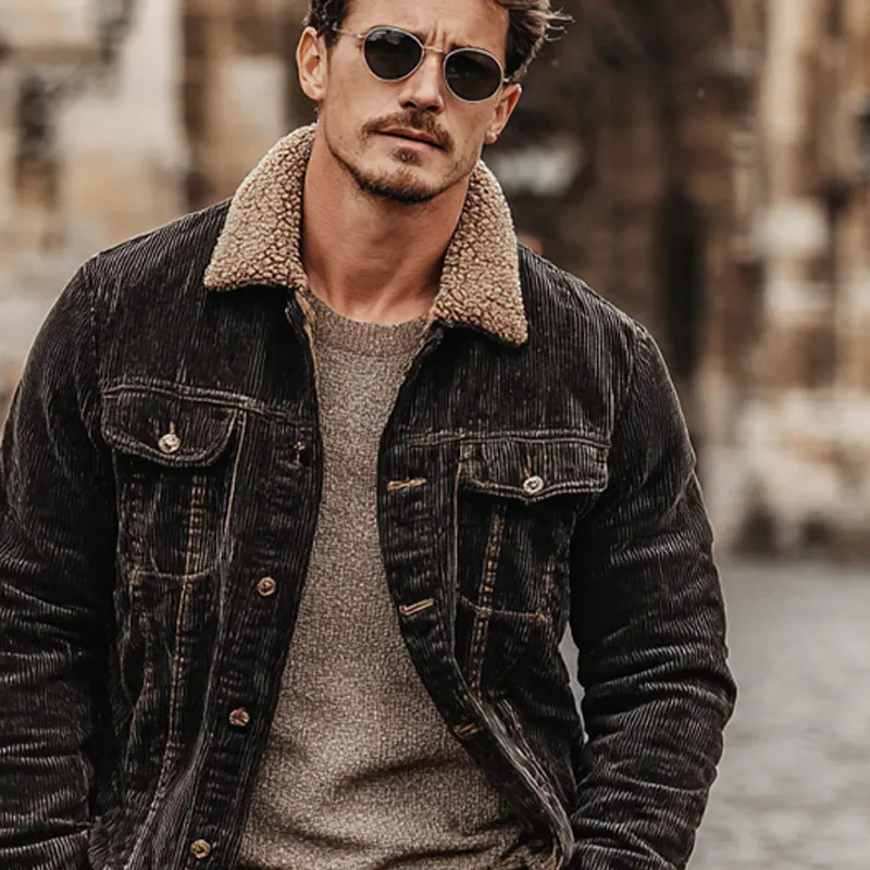 Men's Vintage Corduroy Splicing Polar Fleece Lapel Jacket MTA2628I1X sold by Manly product image thumbnail 3