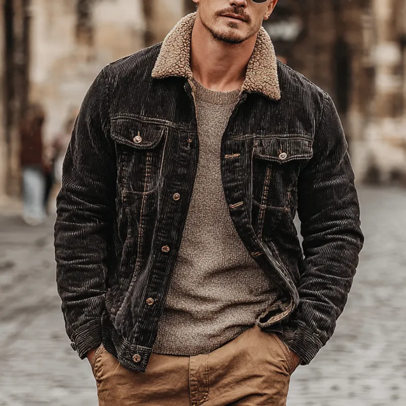 Men's Vintage Corduroy Splicing Polar Fleece Lapel Jacket MTA2628I1X sold by Manly product image thumbnail 2