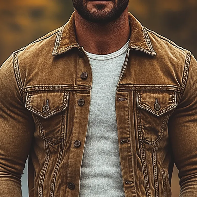 Men's Vintage Washed Single Breasted Lapel Jacket MTA2639I7X sold by Manly product image thumbnail 3